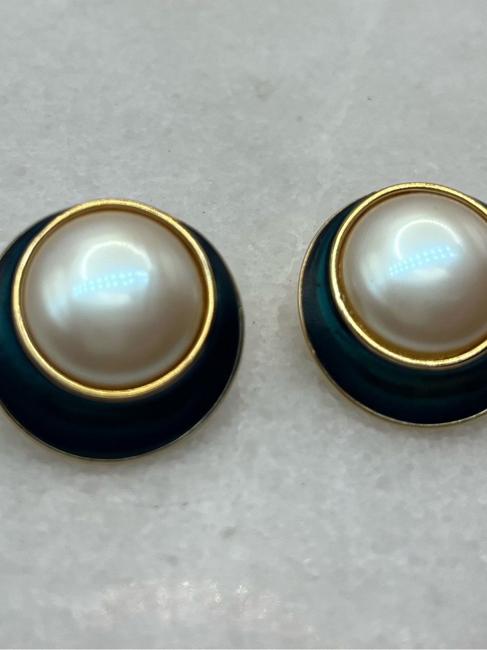 YSL Faux Pearl Green Enamel Earrings
